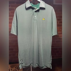 Mens Green Striped Masters Tech Golf Polo Large